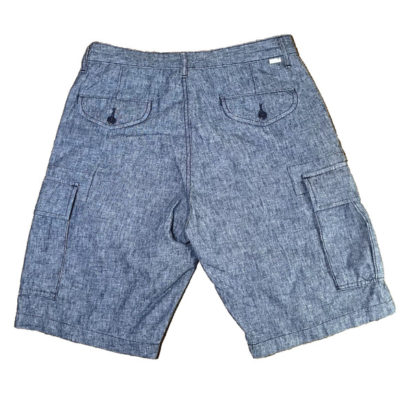 Levi’s Carrier Cargo Shorts Linen Blend Chambray Blue Men’s Size 30 Blank Tag - Picture 2 of 11